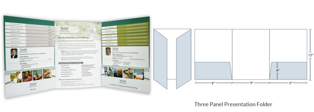 custom designed three panel presentation folders
