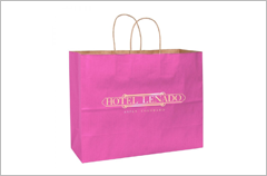 pink matte breast cancer awareness bag with twisted paper handle