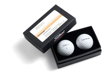 business card box with golf balls with logo