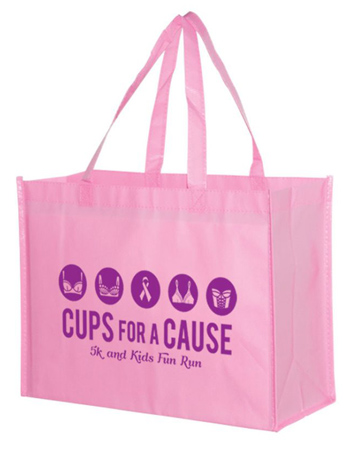 personalized pink breast cancer awareness pink ribbon non-woven bags